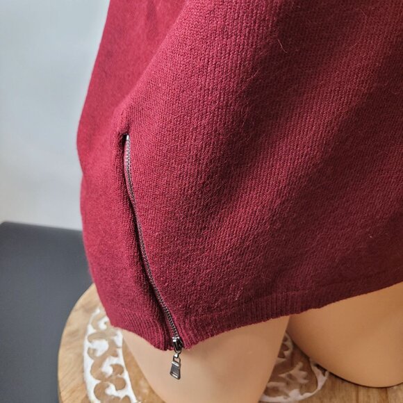 Mine ~ Burgundy Zip Accent Oversized Knit Sweater With Curved Hem & Side Details - Picture 8 of 12